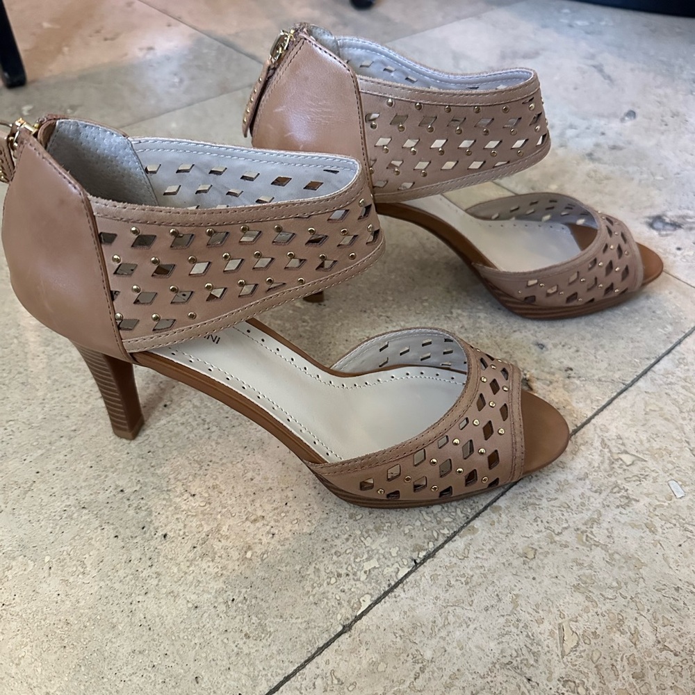 Tan open toe high heels